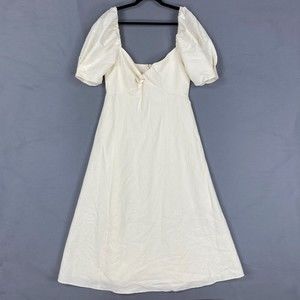 Zara Blogger's Favorite XL Linen Blend Knotted Rustic Puff Sleeve Midi Dress